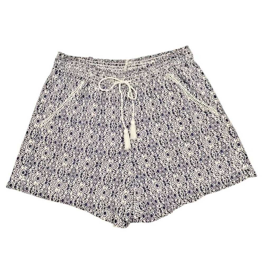 Briggs Linen Blend Boho Tassel Shorts Navy White Large - Picture 2 of 11